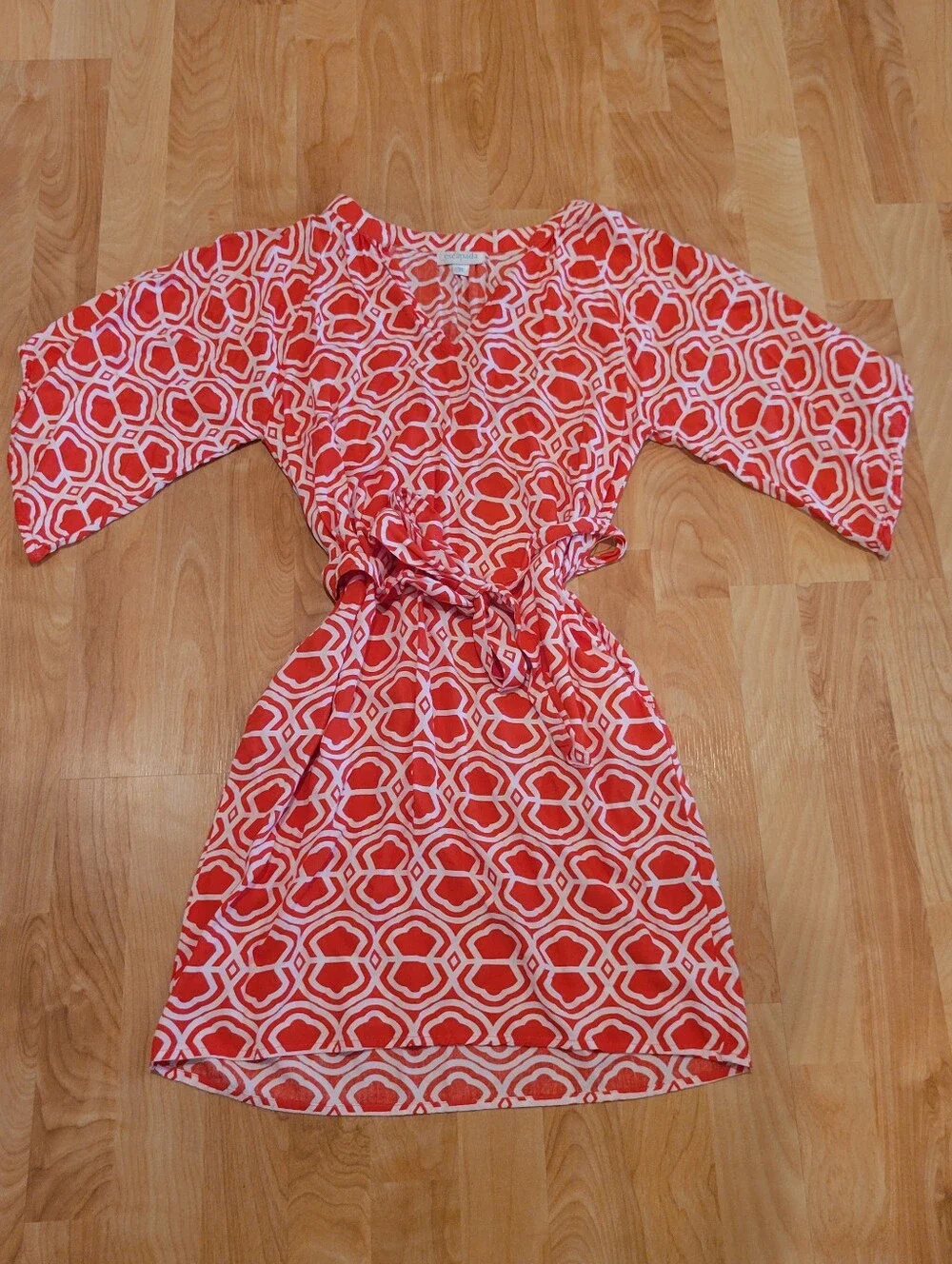 Escapada Red Geometric Tie-Waist Mini Dress Size M